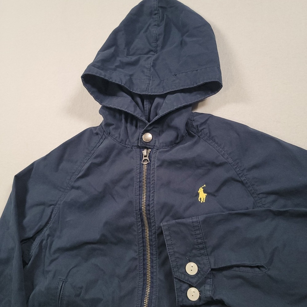 Polo Ralph Lauren Boys Jacket Size S 8 Navy Hooded Zip Pony Logo Full Zip
